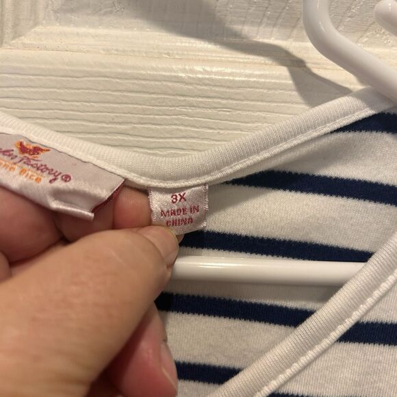 Quaker Factory Striped Patriotic V-Neck 3X Sequin Flags America Red White Blue - Picture 5 of 8